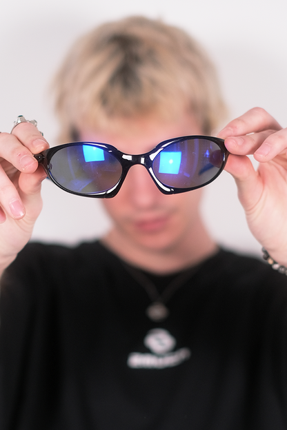 Black & Blue 2much Speed Glasses | Techno Party Accessory